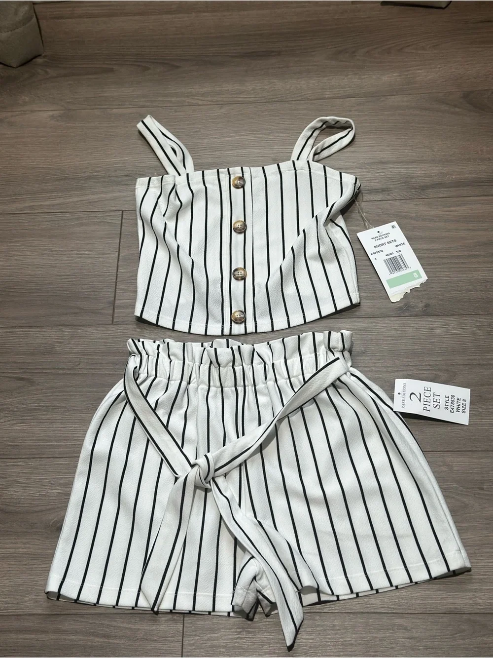 Rare Editions White and Black Striped 2-Piece Girls Set